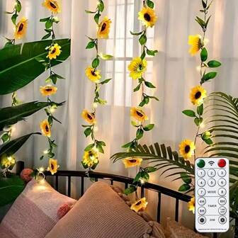Ins Style Network Rode Zonnebloem Lichtsnoer, Gesimuleerde Zonnebloem Nachtlampjessnoer, Slaapkamer Binnen, Woonkamer, Balkondecoratie, Warme en Helende Sfeerverlichting