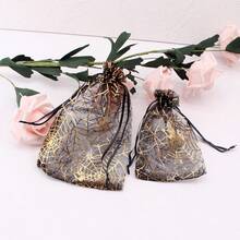 10 piezas Bolsas de malla con cordón de Halloween, bolsas de embalaje de galletas y dulces para fiestas, bolsas de regalo con telaraña de papel de aluminio, bolsitas para joyas
