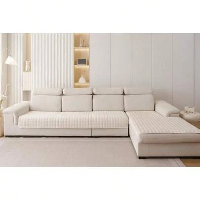 1pc Veet Washable Non-Slip L-Shaped Sofa Cover, Fits 3-Seater Sofa, Quilted Design, Magnetic Closure, Pet-Friendly Protection - Gray Velvet Sofa Cover