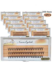 10 cajas/600 piezas de pestañas postizas en racimo con rizo C, 20D, 8-11mm, aspecto natural, alargadoras y de larga duración, adecuadas para ocasiones de fiesta - C - Ver 9