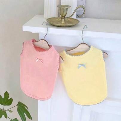 1pc Pet Vest Shirt, Cute Macaron Sleeveless, Solid Color, Soft & Breathable, Suitable For Poodle, Bichon Frise, Small Dogs & Cats, Yellow, Pink, Spring/Summer