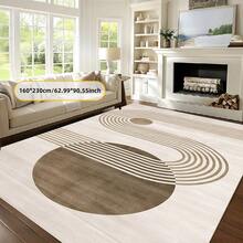 抽象几何形状区域地毯，适合卧室、客厅、办公室、书房、玄关、房间装饰（可用作地垫）、现代矩形吸水米色地毯、可水洗防滑、客厅地毯 - 室内四季家居装饰、卧室地毯、客厅大地毯、米色和棕色色调、卧室地毯、客厅装饰 | 卧室装饰 - 彩色 - 查看 9