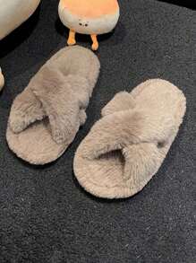 1 双女童平底防滑休闲时尚露趾凉鞋，毛绒衬里，适合秋冬季 - 卡其色 - 查看 9