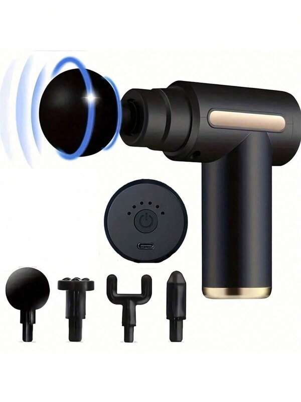 Relaxare musculară de mare putere - Pistol de masaj reîncărcabil pentru țesuturi profunde cu 4 capete pentru ameliorarea întregului corp, instrument suprem de recuperare a mușchilor, plastic de calitate pentru familie, încărcat prin USB