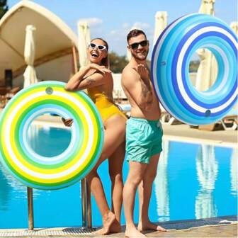 2 styles de bouée de piscine gonflable surdimensionnée en forme de sucette rayée, convient pour les fêtes de piscine, les fêtes entre célibataires, les fêtes de plage