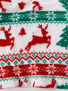 Girls' Warm Fleece Set, Christmas Reindeer Print, Suitable For Casual Daily Wear, Can Be Used As Holiday Gift