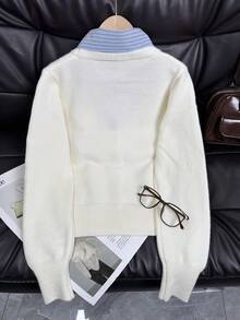 Wixra Collegiate Style 2 In 1 Polo Collar Knit Cardigan, Versatile Sweater Jacket Essential For Back To School Season, Autumn - Apricot - View 7