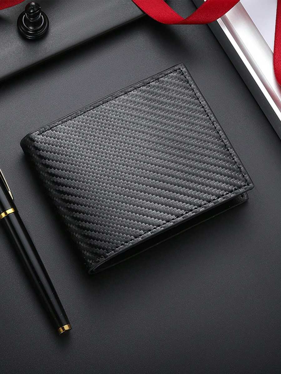 Ví nam ngắn bằng sợi carbon mới, có ngăn đựng thẻ và tiền xu, ví nam tối giản, ví da thật nhỏ, ví nam mùa thu. - màu đen - Xem 1