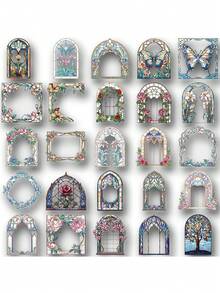 SCXXBSW 50pcs Retro Flower Mirror Stickers Cartoon Graffiti Stickers Decorative Handbooks Water Cups Notebook Luggage Waterproof Stickers - Multicolor - View 13