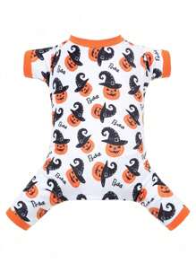 1pc Halloween Pumpkin Witch Hat Print Pet Four-Legged Clothes, Cute For Dogs And Cats, Holiday Party Cute Pet Dress-Up Autumn And Winter Warm Clothing