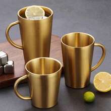 Thickened 304 Stainless Steel Cup, Double-Layer Anti Scald, Water Cup, Coffee Cup, Beverage Cup, Tea Cup, Milk Cup, Easy To Clean, Durable, Drop Resistant, With Handle For Easy Access, Suitable For Home Use, Office, Restaurant, Fast Food Restaurant, Canteen, Beverage Shop, Picnic, Outdoor