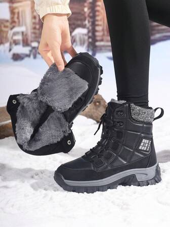 Damtjocka varma, termofodrade snöstövlar, vattentäta, halkfria utomhuspjäxor med tjock sula för vintern, pälsstövlar