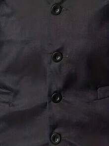 4-Button Solid Color New Suit Vest For Men, Groomsmen Formal Attire, Business Casual Waistcoat, Slim Fit Korean Style - Black - View 4