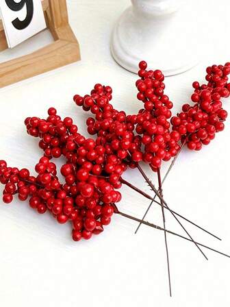 10 st - Konstgjorda röda bärplockare med hagtorn, röda bärgrenar, konstgjord skum, järnekbärsblomma, frukt, julgransdekorationer, semester, DIY-hantverk, julgransprydnader, bröllop, heminredning, semesterdekor, sidenblomsterarrangemang, bukett, ståndare, DIY-krans, julfest, heminredning, juldekorationer, juldekorationer, julklappar, julgransprydnader till granen