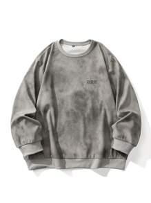 大码男士灯芯绒扎染刺绣圆领长袖运动衫和裤子休闲套装，适合秋冬季