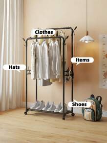 Wieszak na ubrania dwuwarstwowy, duża pojemność, wielofunkcyjny wieszak na ubrania do sypialni, przenośny wieszak na ubrania, pionowy wieszak na ubrania, łatwy w montażu, wygodny do przenoszenia, odpowiedni do sypialni, salonu i ekspozycji w sklepie odzieżowym