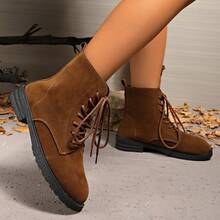 Bottes polyvalentes de mode pour femmes, de couleur unie. Bottes de cheville à bout rond rétro avec lacets et bottines courtes