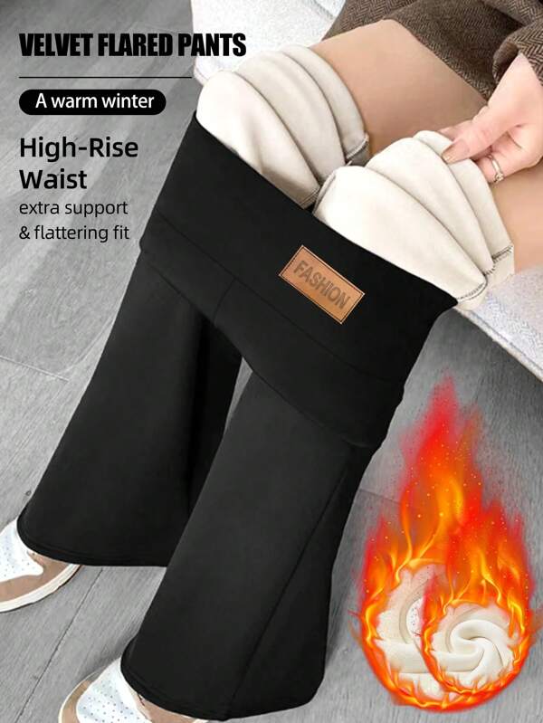 1 pieza Leggings de yoga con forma acampanada y forro térmico grueso para mujer, pantalones de capa base para ciclismo al aire libre de cintura alta para estilizar, pantalones informales acampanados para hacer ejercicio
