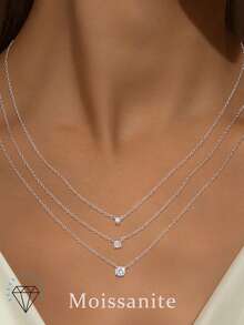 EleRunis 1 PIEZA Colgante de collar de 0.1 quilates de Moissanita con montura de 4 garras de plata esterlina 925, chapado en oro de 18k, diseño elegante, casual, clásico y minimalista. Joyería fina para uso diario, boda, fiesta, compromiso y aniversario - Plateado - Ver 9