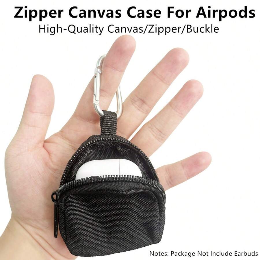 1pc Zipper Canvas Case For Airpods, Multi-Functional Storage Bag, With Buckle Easy Carry, With Innser Small Bag Storage Charging Cable Eartips Etc,