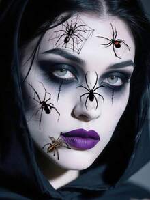 10张万圣节蜘蛛纹身恐怖僵尸蜘蛛网吸血鬼纹身临时逼真防水适用于女性万圣节派对节日派对恶作剧角色扮演化妆 - 彩色 - 查看 6