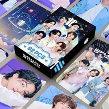 92张KPOP韩国男团应援照片卡贴纸高清双面全息卡明星LOMO卡 - 黑色 - 查看 10