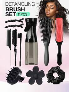 2013年1月5日 男女通用美发梳套装，包含：顺发梳、侧梳、后梳、带喷雾瓶的卷发梳、直发梳、头皮按摩梳、宽齿梳、发夹和造型梳套装 - 适合所有发质，满足旅行需求，返校季必备，旅行必备，女士美发配件，梳子，木质梳子，迷你梳子，顺发梳，卷发梳，美发工具，旅行必备，发型，护发，美发梳 - 彩色 - 查看 16