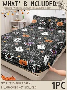 1pc Fitted Sheet, Bedding, Mattress Protector, Bed Cover, Cozy Home Textile, Skin-Friendly, Bed Sheets Set, Breathable And Anti-Pilling Mattress Protector, Soft And Skin-Friendly, For Single, Twin, Full, Queen And King Size, For All Seasons, Machine Washable, Dustproof Bedspread, Back To School, Pillow And PillowCase Not Included(Only 1PC Fitted Sheet), Autumn Decor, Room Decor, Back To School, School Supplies, Halloween - Black - View 2