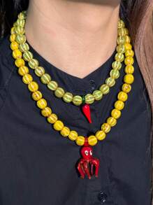 1 pieza Collar colgante de cerámica con diseño de calabaza, pulpo, estrella de mar o cactus en estilo de moda y dibujos animados, piezas únicas pintadas a mano, adecuado para hombres y mujeres, uso diario, festivales, citas, regalos