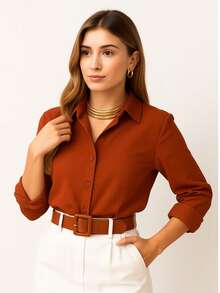 Fiminina Long Sleeve Plain Dress Shirt With Buttons On The Front Simple Buttons On The Front Button - 瓦 - 查看 3