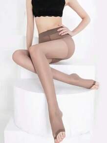 1pc Women Solid Color Peep-Toe Sheer Pantyhose, Ultra-Thin Tights, Comfortable And Sexy, Ideal For High Heels In Black And Skin Tone - Multicolor - View 18