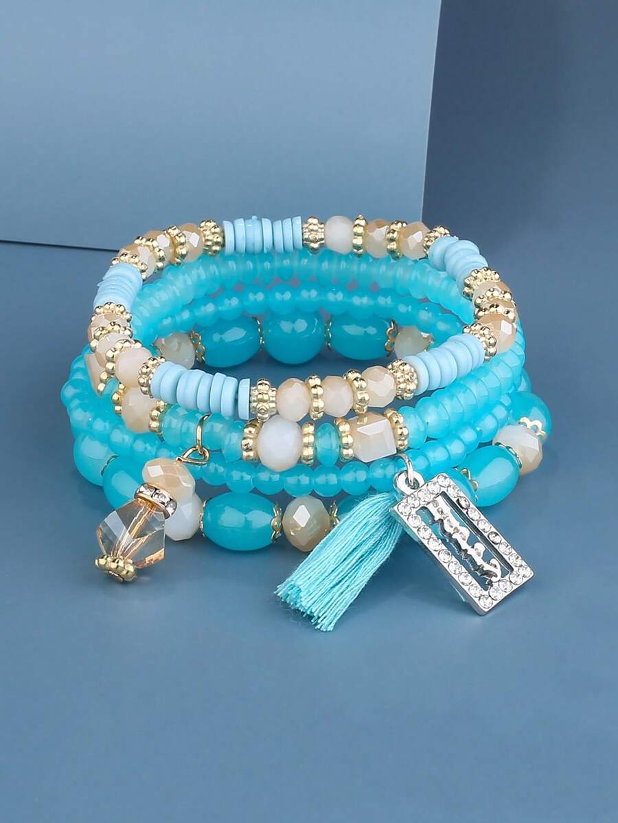 1 Conjunto Pulseira de Contas de Cristal, 4 Peças de Contas Arranjadas Aleatoriamente