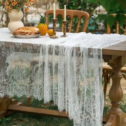 1pc White Lace Tablecloth Wedding Dessert Table Birthday Party Decor Window Display Photoshoot Prop, Romantic French Style, Instagrammable Summer Gifts Beach Back To School School Supplies Room Decor