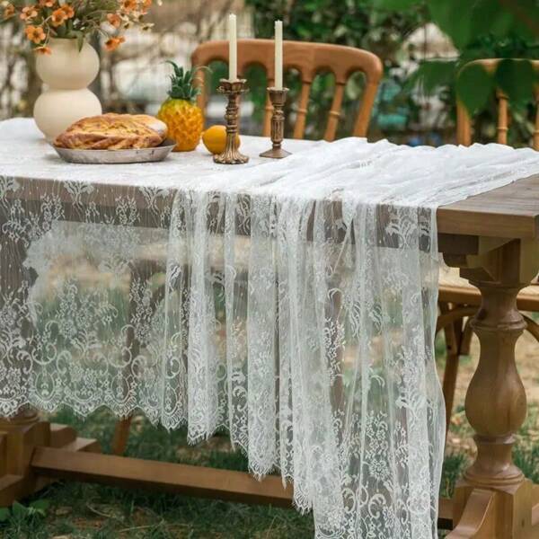 1pc White Lace Tablecloth Wedding Dessert Table Birthday Party Decor Window Display Photoshoot Prop, Romantic French Style, Instagrammable Summer Gifts Beach Back To School School Supplies Room Decor