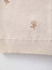 Baby Girl Knit Crew Neck Floral Embroidery Cardigan