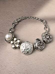 1 chiếc vòng tay thời trang retro Y2K phong cách Hip-Hop hình hoa, ngọc trai, trái tim, dây thép không gỉ, đa năng cho nữ giới đeo vào mùa hè, lễ hội, tiệc tùng, đi biển, dạ hội. - Nhiều màu - Xem 2