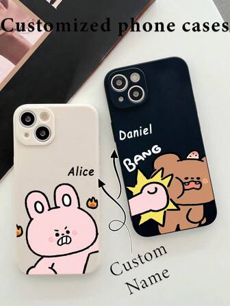 1개 맞춤 제작 부활절 기념일 이름, 곰 토끼 패턴, 맞춤 이름 초박형 휴대폰 케이스 보호 커버, 삼성 A32/A52 및 애플 17ProMax/16ProMax 15 14 13 12 11 XR과 호환, 투명하고 세련되고 귀엽고 미니멀한 디자인, 매칭 휴대폰 케이스, 맞춤형, 독특함, 여자친구/남자친구를 위한 발렌타인데이 선물