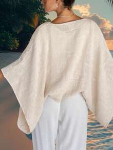 Boho Shrug Cardigan For Women Fashionable Solid Color Lightweight Open Front Batwing Cardigan Loose Cover Up Beach Vacation Bohemian Clothes Western Wear - 杏色 - 查看 3