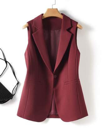 Women's Slim Fit Sleeveless Vest, High-Quality Solid Color Professional Drape Waistcoat, Spring/Autumn