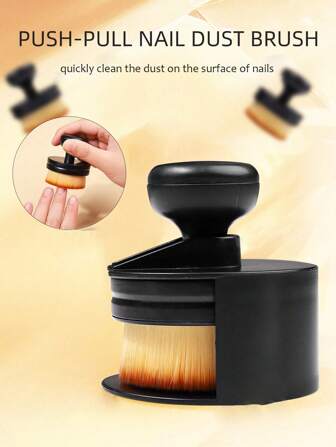 1 件推拉式粉刷、印章粉刷、带收纳架的多功能清洁刷、美甲粉刷、日式美甲粉尘刷、化妆刷美甲工具、槽式印章粉底刷