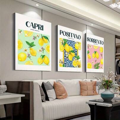 3pcs Inner-Frame Capri Positano Sorrento Print, Lemons Amalfi Coast Print, Italian Travel Poster Painting, Utility Poster, Waterproof Canvas Wall Art, Artwork Wall Painting For Gift, Bedroom, Office, Wall Decor, Home And Dormitory Decoration