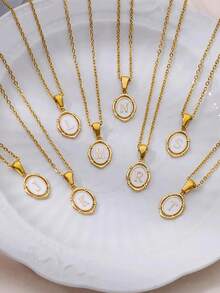 18K镀金不锈钢珐琅字母吊坠项链，优雅礼物项链，送给她/老师/闺蜜，结婚纪念日礼物 - 白色琺瑯 - 查看 8