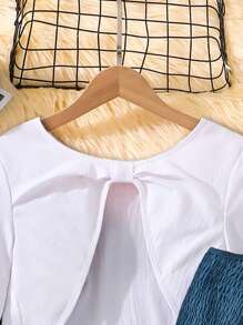 Left Mama Tween Girls Long Sleeve Top & Floral Strap Dress, Spring/Autumn - White - View 3