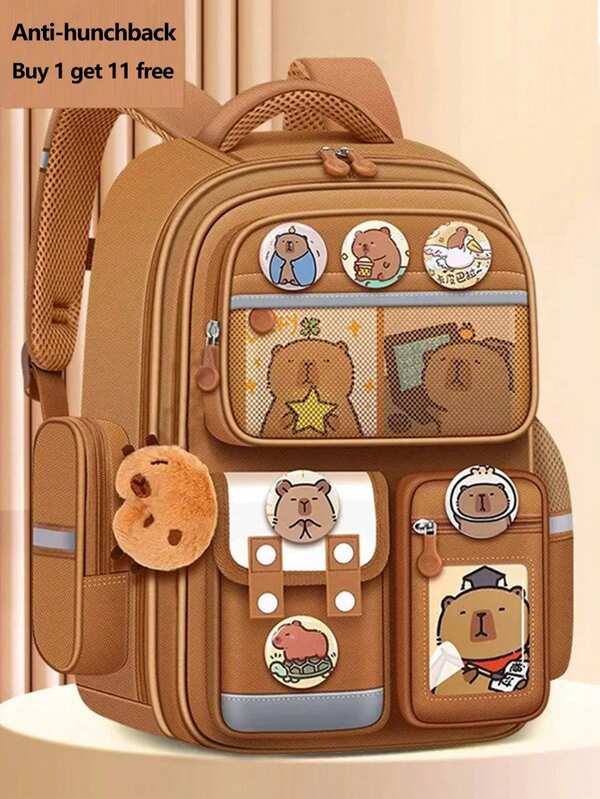 1 pieza Mochila de lona ligera con diseño de capibara adorable, bolsa estudiantil de moda para el campus, mochila de viaje con diseño ergonómico, bolsa de hombro para volver a la escuela