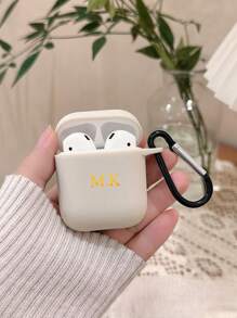 1pc Personalized Minimalist Frosted Macaron Solid Color Bluetooth Earphone Protective Case, Matte Beige Color, Fashion Versatile, Comes With 1pc Earphone Hook, Compatible With Apple Case, Customizable Letter Name, Suitable For Back To School, Valentine's Day Gift, Birthday Gift, Holiday Gift, For Him/Her, Personalized Etsy/Amazon Customized Product, Anniversary/Wedding Gift, Personalized Gift For Dad/Mom