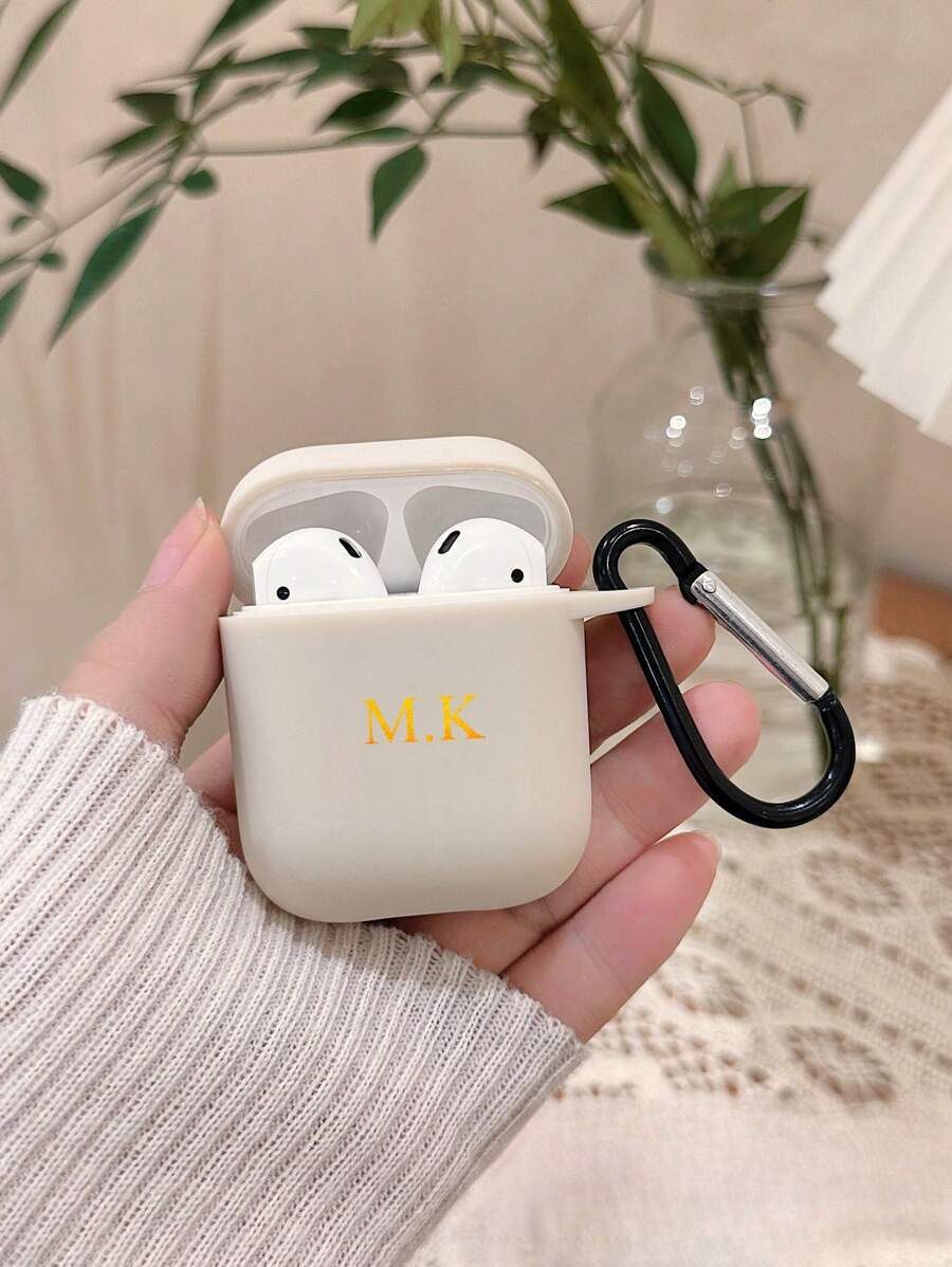 1pc Personalized Minimalist Frosted Macaron Solid Color Bluetooth Earphone Protective Case, Matte Beige Color, Fashion Versatile, Comes With 1pc Earphone Hook, Compatible With Apple Case, Customizable Letter Name, Suitable For Back To School, Valentine's Day Gift, Birthday Gift, Holiday Gift, For Him/Her, Personalized Etsy/Amazon Customized Product, Anniversary/Wedding Gift, Personalized Gift For Dad/Mom