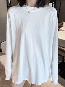 New For Early Autumn 2025 Hong Kong Style Crew Neck Inset Shoulder Basic BF Inner T-Shirt Women's Loose Long Sleeve Top Ins