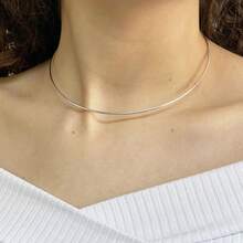 Choker Necklace Rigid Hoop Adjustment 925 Sterling Silver - Silver - View 2