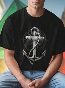 T shirt uomo Anchor Compass Rope Drawing maglietta cotone estiva nautica moda casual regalo uomo   occasione sconto