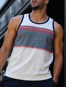 Camiseta Tipo Tank Top para Hombre – Sin Mangas con Diseño de Franjas y Estilo Deportivo - Multicolor - Ver 3